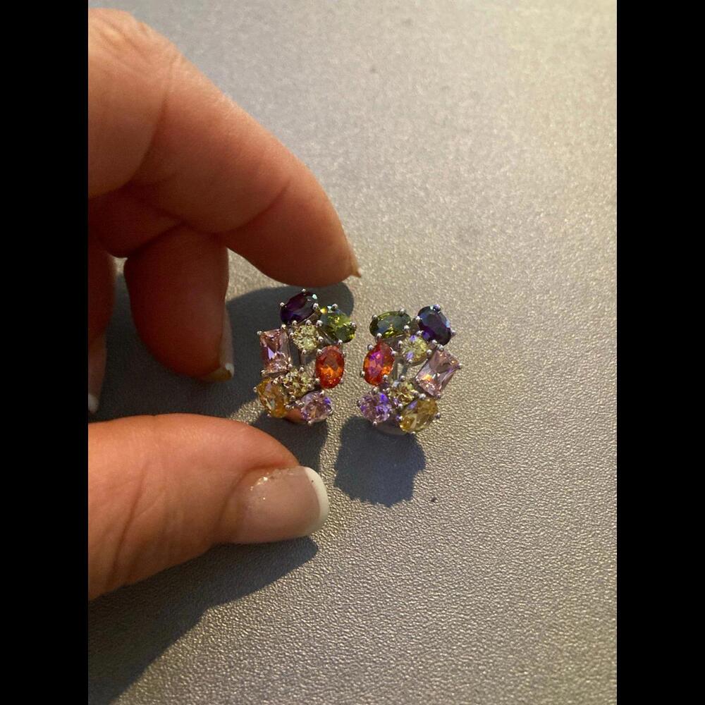 Sterling Multiple Gemstone Stud Earrings - image 6